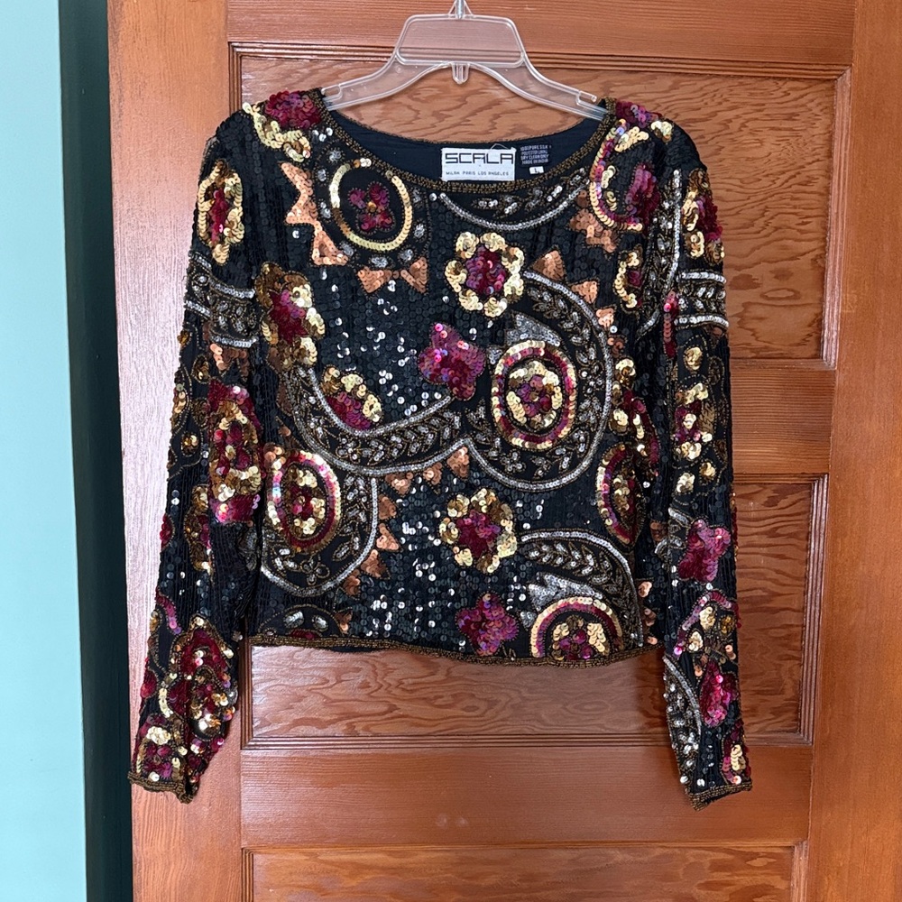Scala Women's Black Sequin Embellished Blouse